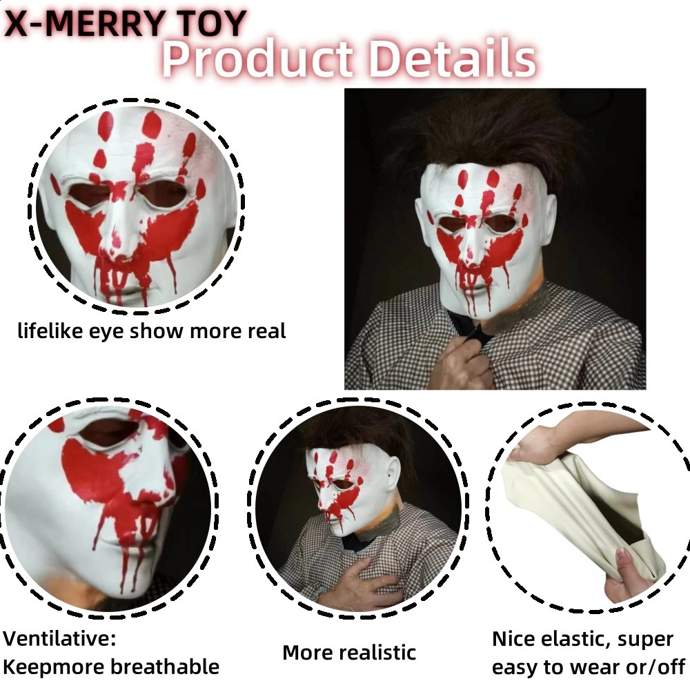 Michael Miles Mask Halloween Role Play Horror Bloody Killer Devil Latex Helmet Carnival Makeup Ball Props 240812