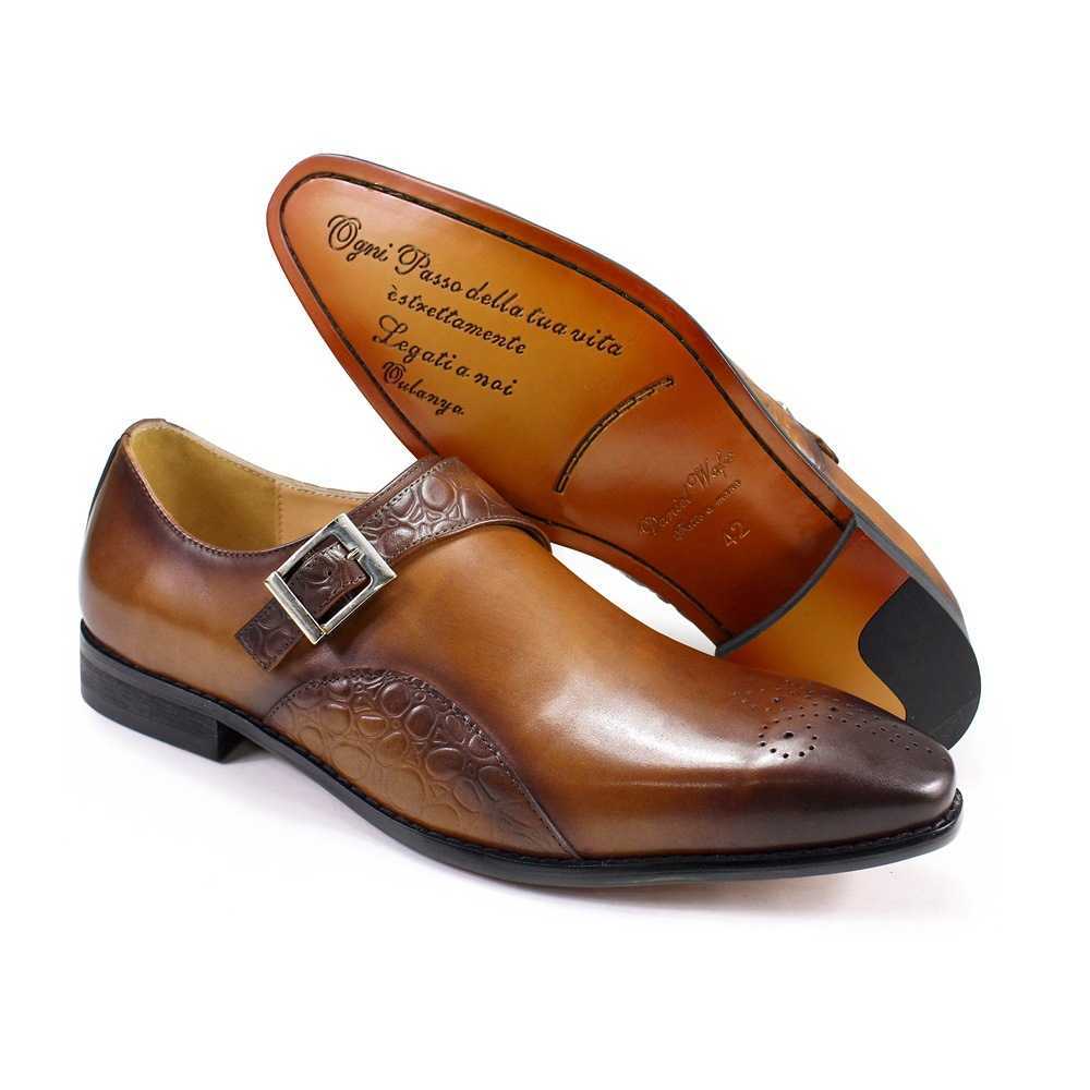 CMM Mens Leather Shoes Genuine Leather Autumn Business Dress Leather Shoes Mens British Style Handmade Leather Mengke Shoes Monk Shoes