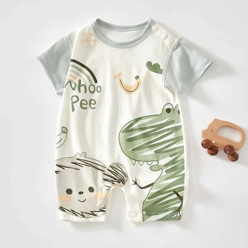New summer jumpsuit cotton short sleeved thin newborn cute baby jumpsuit soft and breathable crawling clothing for boys and girls W240812