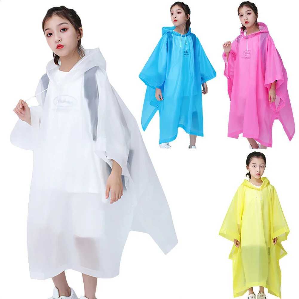 Outdoor Rainwear Single-person Rainwear Reusable Rain Coat with Drawstring Hood Rain Gear EVA for 6-12 Years Old Children Unisex Y240810