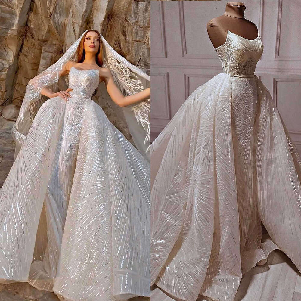 Mermaid Princess Gown Wedding Dresses Sequined Lace Sweep Train Bridal Gowns Big Vestidos De Novia Custom Size Colour S 6660311