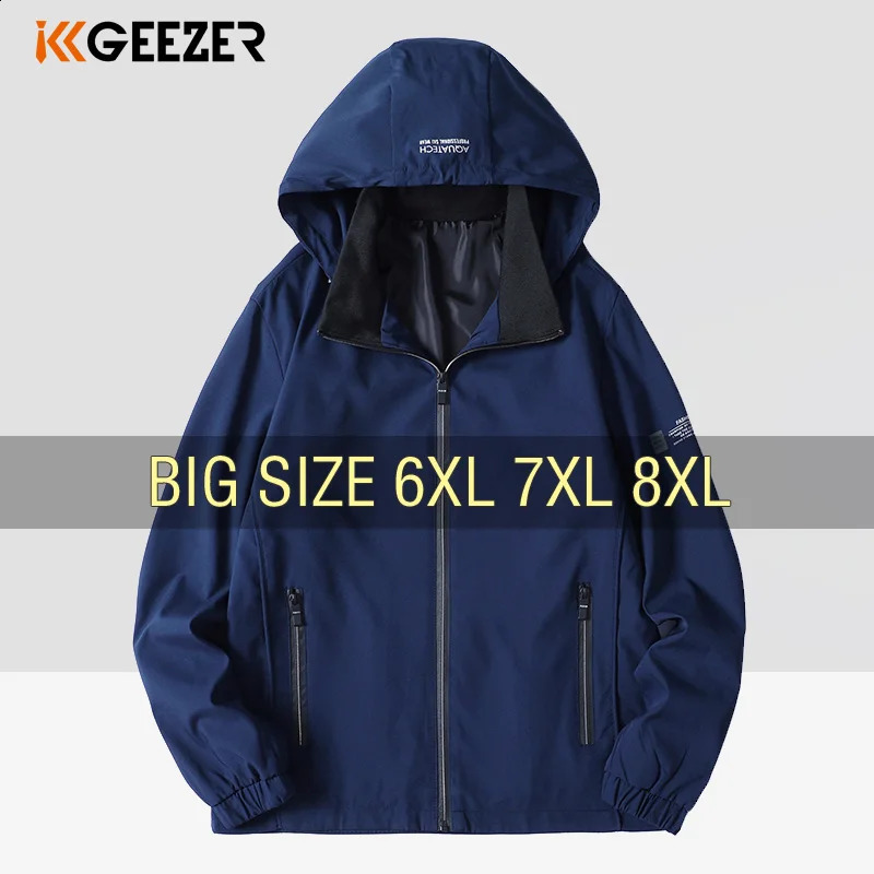 Men Jacket Coats Trench Oversize Hooded Windbreaker Waterproof Plus Size 6XL 7XL 8XL Black Autumn Winter Loose Male Softshell 240812