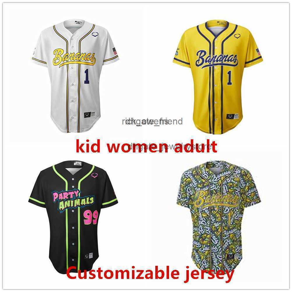 Baseball Jerseys Custom Savannah Bananas baseball jersey Size youth women men Color Yellow White black muti jerseys