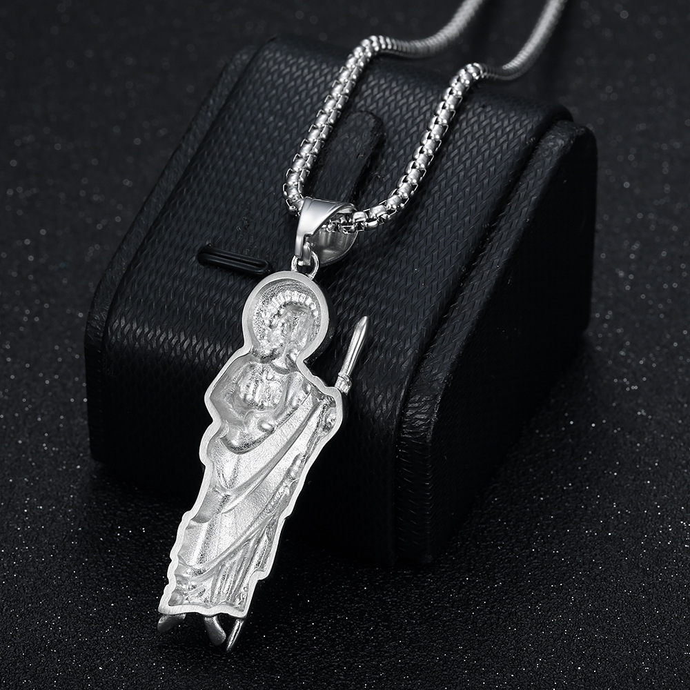 Hip Hop St.Jude Pendant Necklace Full Zircon 316L Stainless Steel Gold Plated Mens Jewelry