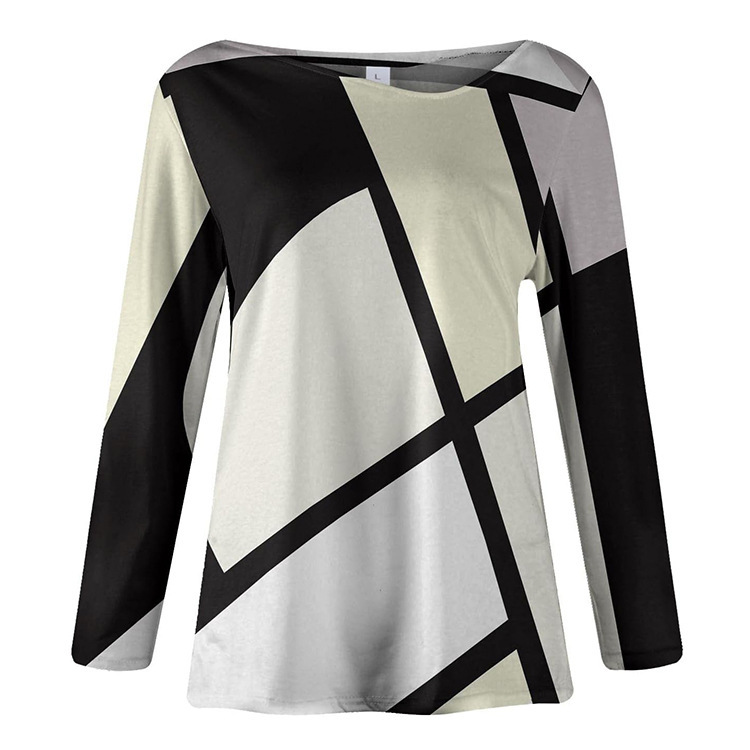 Spring Autumn women's new casual color blocked shirt with slanted collar and long sleeved top for women