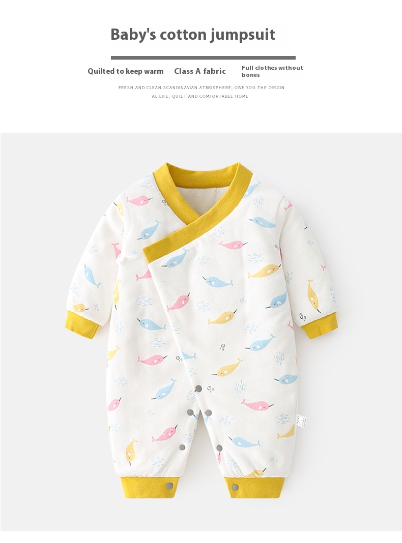 Baby cotton jumpsuit Autumn and winter baby winter monk clothes Thin cotton husky clothes for newborns plus cotton boneless butterfly clothes