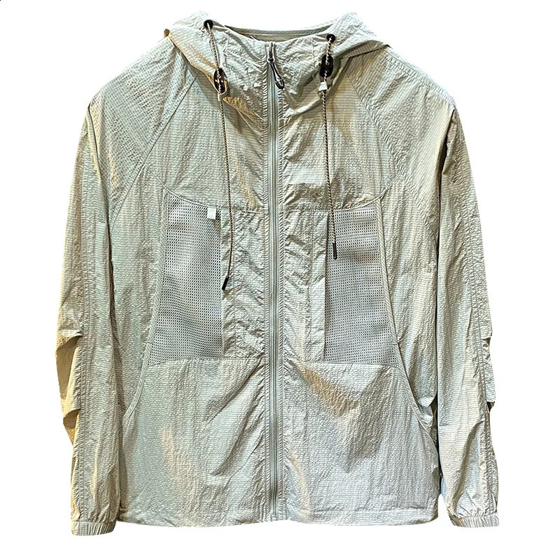 Summer UltraThin Soft Ice Silk Sun Protection Clothing Men2024 UV Outdoor Fishing Hooded Climbing Jacket 240812