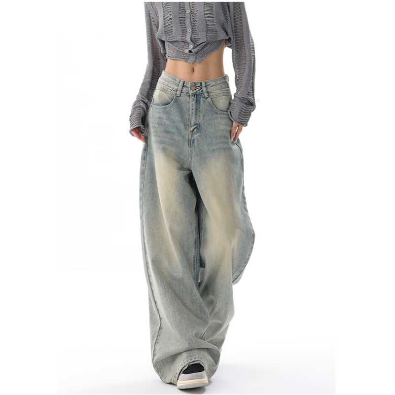 American Vintage Y2K Wide Leg High Waist Straight Jeans Pants Womens Casual Baggy Grunge Streetwear Style Denim Trouser 240812