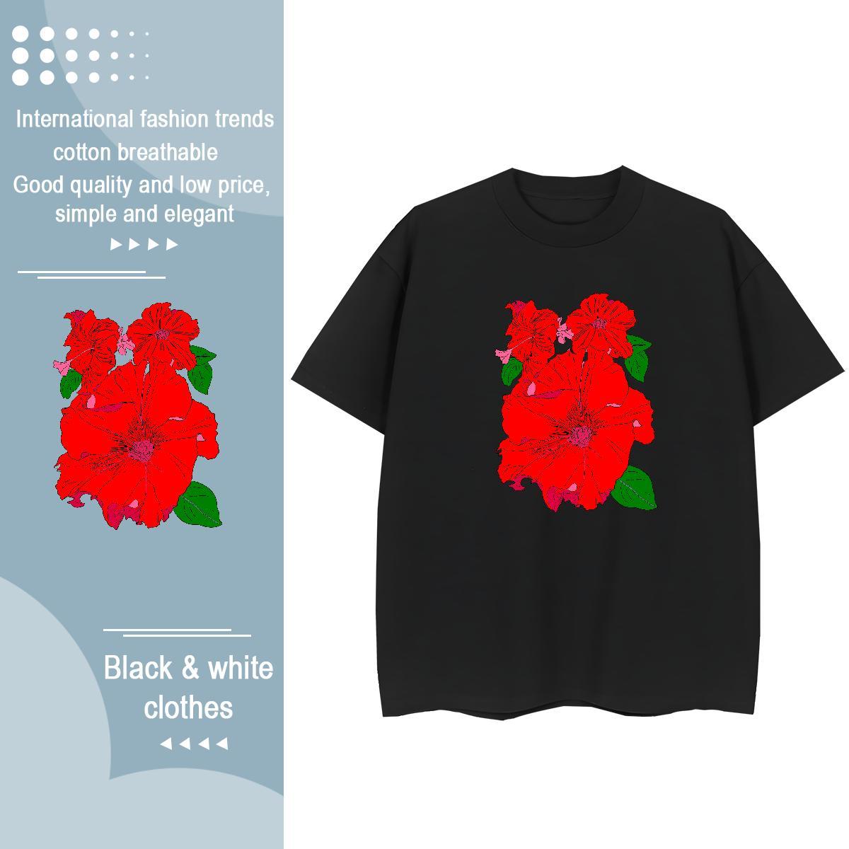 New Designer Couples T Shirts flower Casual 230g Pure Cotton Wear Round Neck Short Sleeve Loose Fit T-Shirts Custom Anime