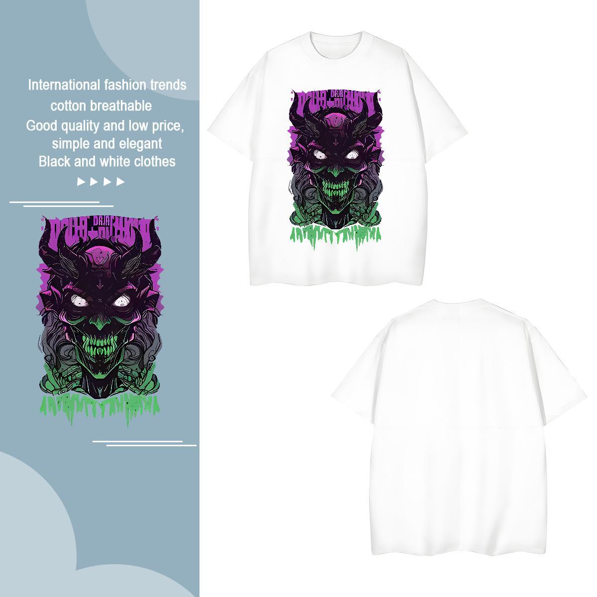 T Shirt For Man 100% Cotton 230g Anime Printing Street Short Sleeve O-Neck Black White Men Tops Tees Custom Cool Design Polos