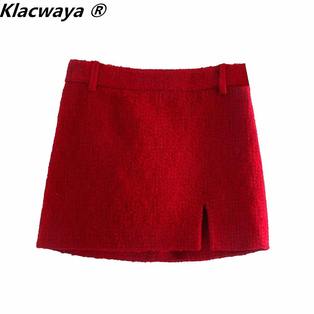 Klacwaya Womens Fashion Two piece Retro Red Coarse Hemp Double Chest Sweatshirt Front Seam Mini Tight Set 240812