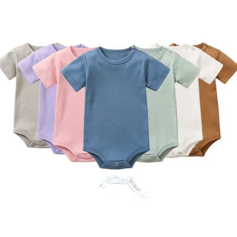 Newborn baby summer jumpsuit short sleeved organic cotton baby classic jumpsuit solid color mens clothing W240812