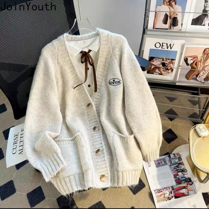 Preppy Style Knitwear Sweater Coat Women Clothing Pull Femme Fashion Korean Sueter Mujer Casual Knit Oversized Cardigan Jackets 240812