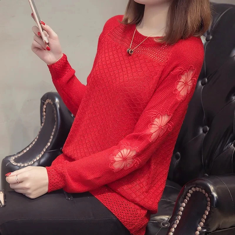 Spring Warm O-neck Flared Sleeve High Elastic 2024 Solid Color Knit Women Sweater Jumper O-neck Elegant Sweet Casual Pullov Top 240813