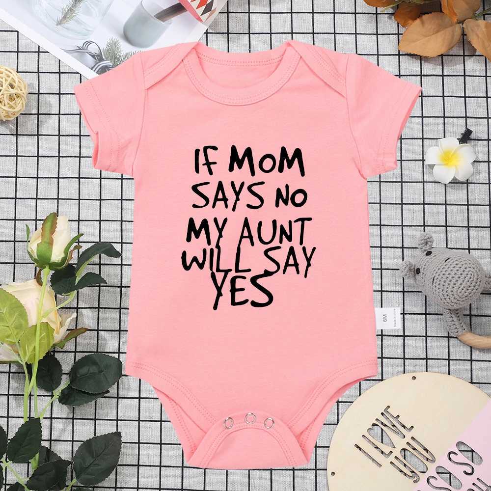 If mom says no my aunt will say yes baby jumpsuit casual pink girl short sleeved tight fitting summer toddler clothing cotton W240812
