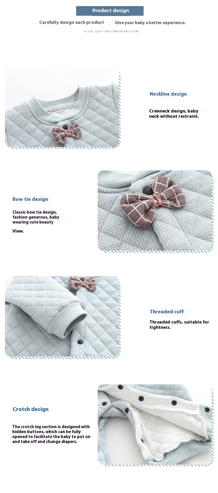 Baby jumpsuit men's and women's baby autumn winter warm clothing newborn checkered open bow tie across the door crawling pajamas