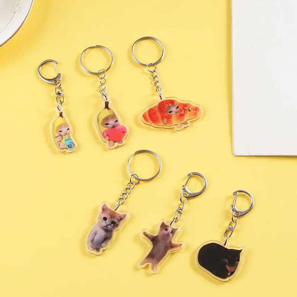 2024 Happy Banana Cat Keychain Mobile Keychain Student Gift Fun Cat Bag Pendant Hanging Rope Happy Cat Keychain W240808
