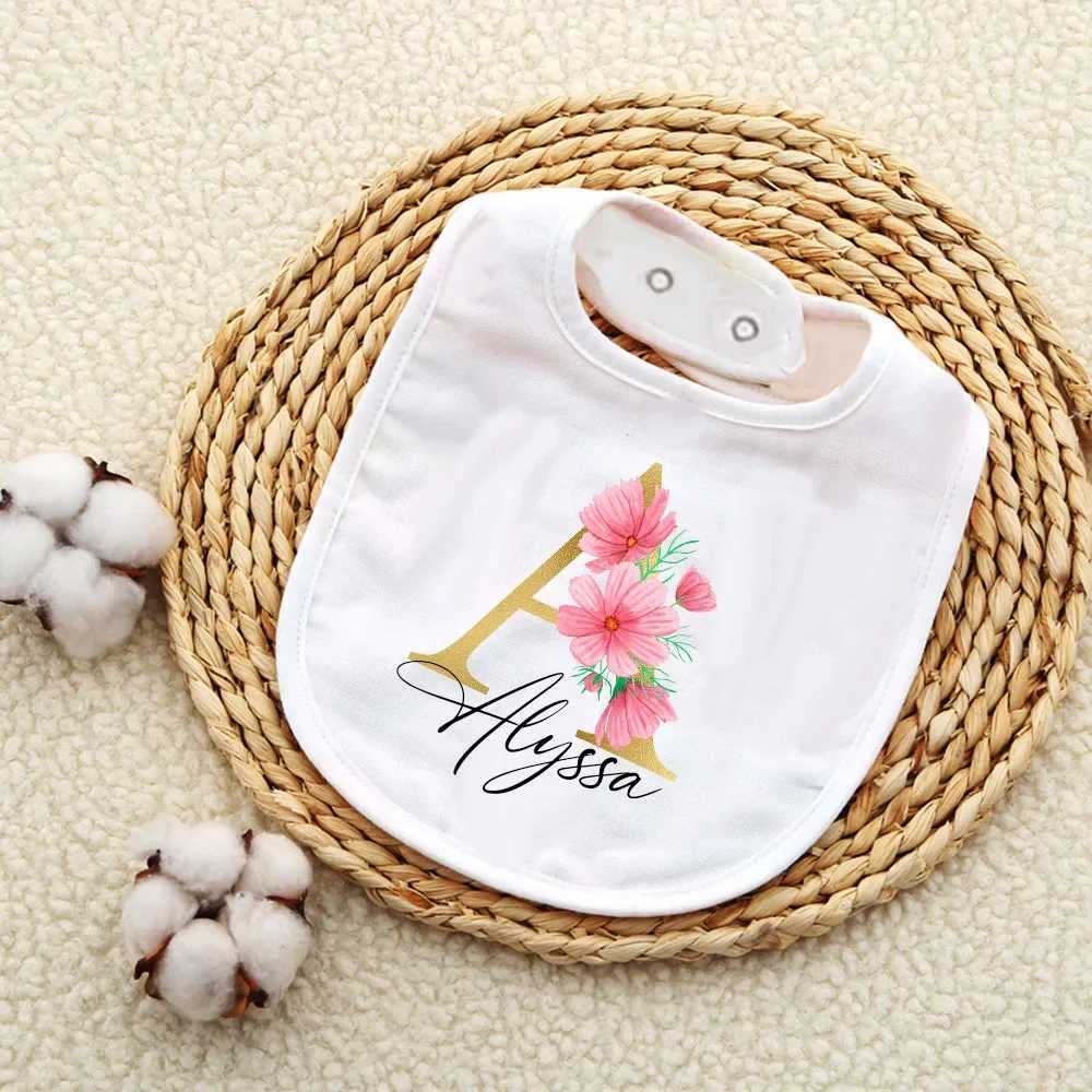 Bibs Burp Cloths Personalised Initial with Name Baby Bibs Custom Girls Cotton Bib Newborn Saliva Towel Flower Print Bib Baptism Baby Shower GiftsL4812
