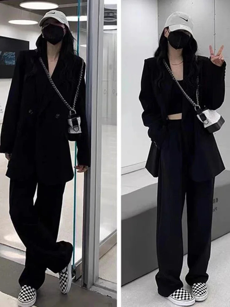 Office Wear Women Blazer Suits Sets Coats Wide Leg Pants Elegant Two Piece Jacket Autumn Coat 240812