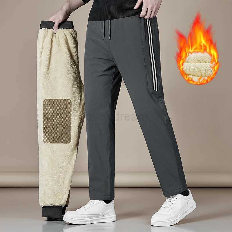 Mens Winter Warm Fleece Pants Lined with Graphene Fabric Knee Warm Pants Harajuku Joggers Zip Pockets Casual Pants 7XL-110KGXJ240813