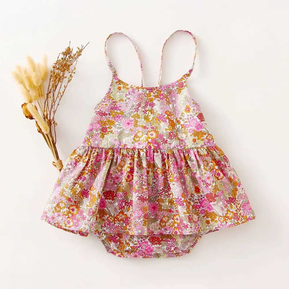 Fashionable floral baby girl Playsuit summer soft cotton newborn baby girl one-piece baby holiday clothing W240812