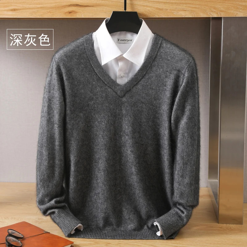 High quality mink wool sweater for autumn and winter mens floral round neck long sleeved bottom knitted cashmere Vneck loose fit 240812