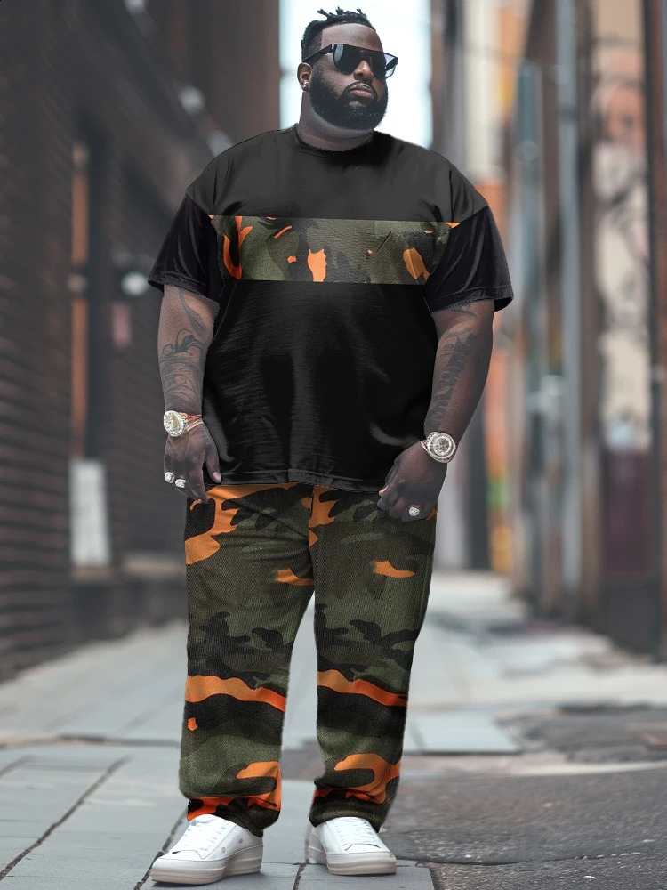 L-9XL Short Sleeved T-Shirt And Pants Set Plus Size Men Street Casual Daily Classic Camouflage Printed T-Shirt Pants Set ZOOY240812