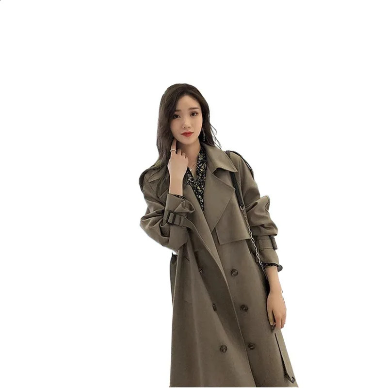 Wind Coat Womens Autumn Korean Style Medium To Long Coat Jacket 240813