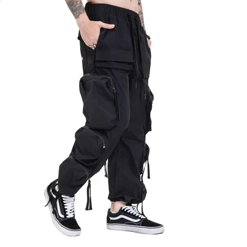 Zipper Multi Pocket Hip Hop Techwear Product Pants Mens High Street Functional Casual Luggage 240812