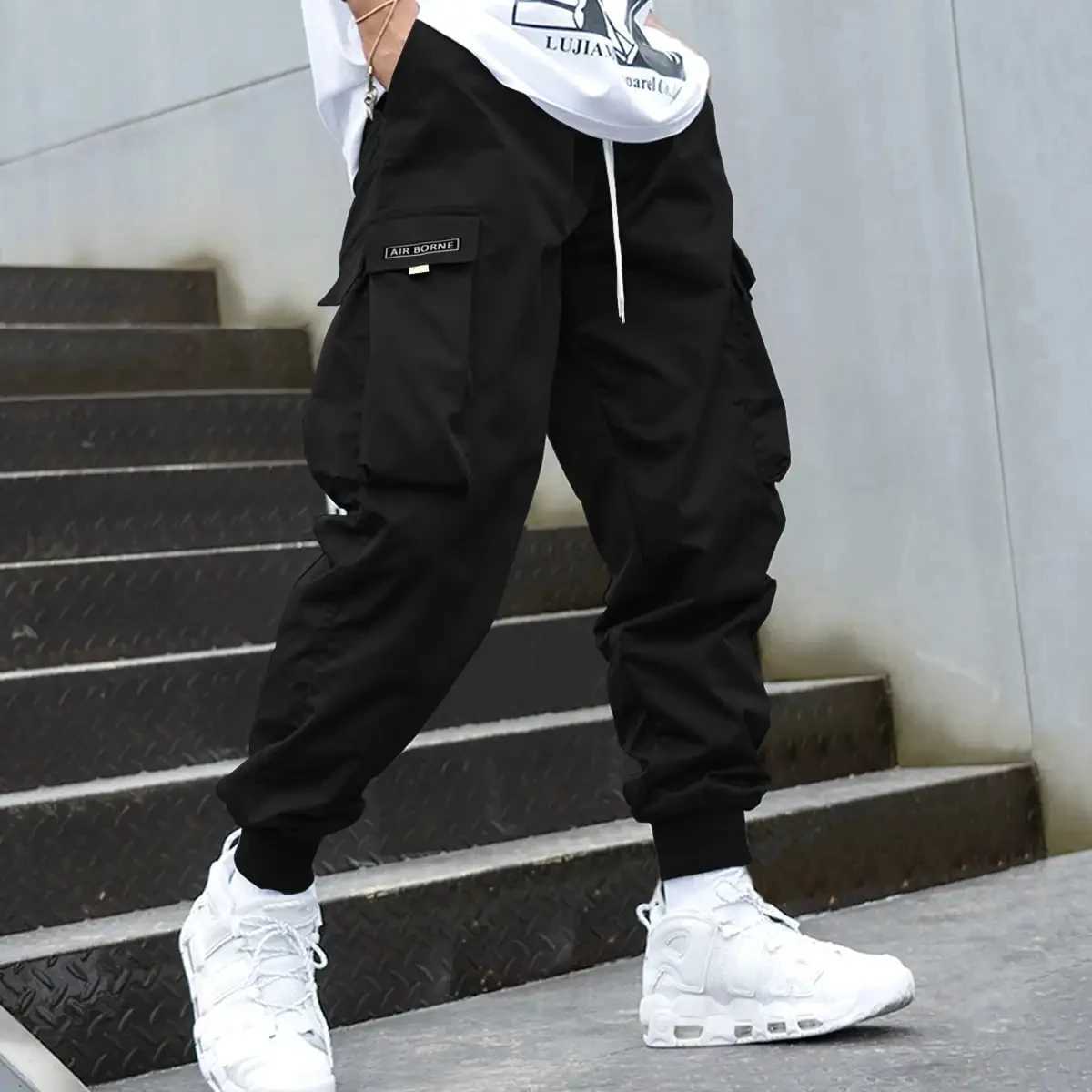 Men Flap Pocket Side Drawstring Waist Cargo Pants Elastic Waist Letter Graphic Street Long Pants Loose Sport Trousers ClothesXJ240813