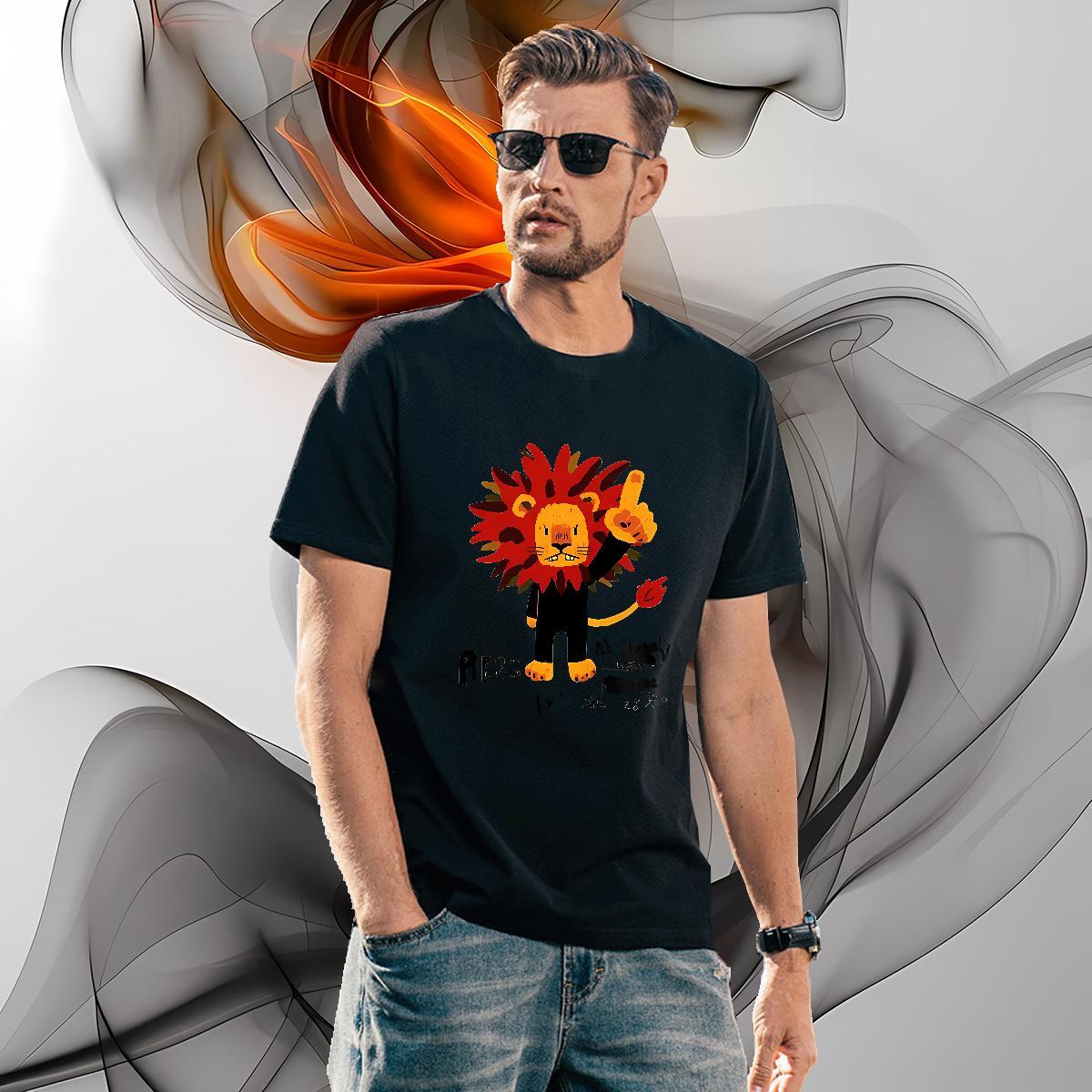 Loose Fit lion T Shirts Men Summer Casual Tshirt for Man Woman 100% Cotton 230g 2024 DIY Breathable Crew Neck Custom Printed Tee Shirt