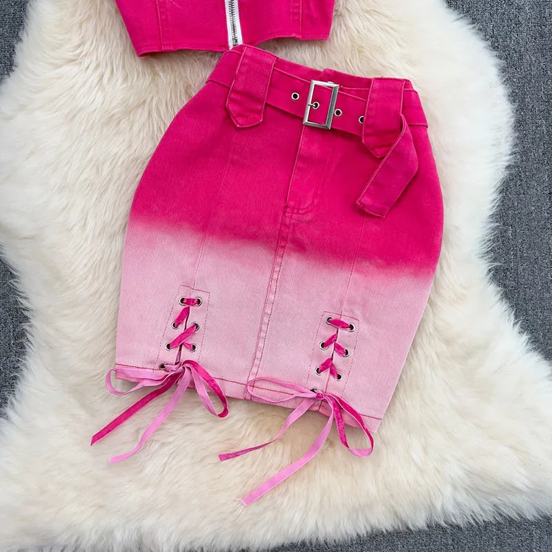 Summer Skirt Sets Set of Two Fashion Pieces for Women Jeans Tank Tops Sweet Camis Womens Denim Micro Skirts Drop 240812