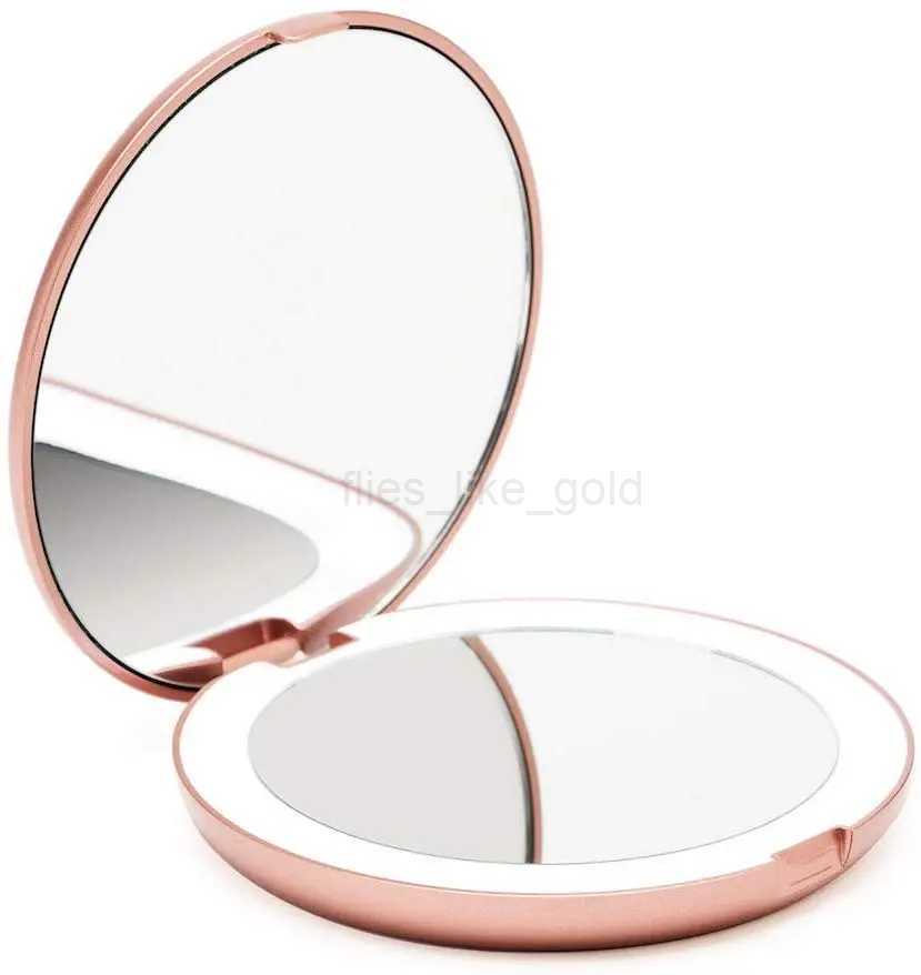LED travel makeup mirror 3.5-inch compact illuminated mirror 3X magnifying glass handheld double-sided portable folding mirror W240813