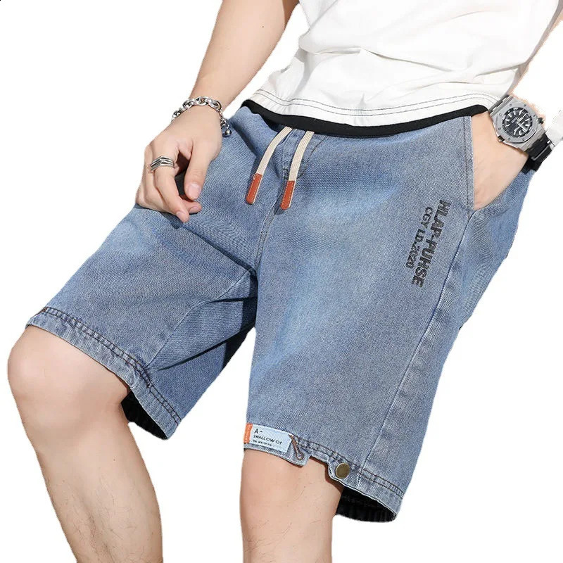 2024 Summer Mens Denim Shorts American Retro All-match Straight Shorts Loose Casual Sports Quarter Pants Plus Size Mens Shorts 240812
