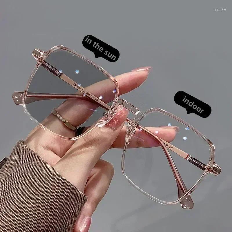 Sunglasses Style Pochromic Reading Glasses For Women Fashion Presbyopia Eyeglasses Oversize Frame Color Changing To 4.0