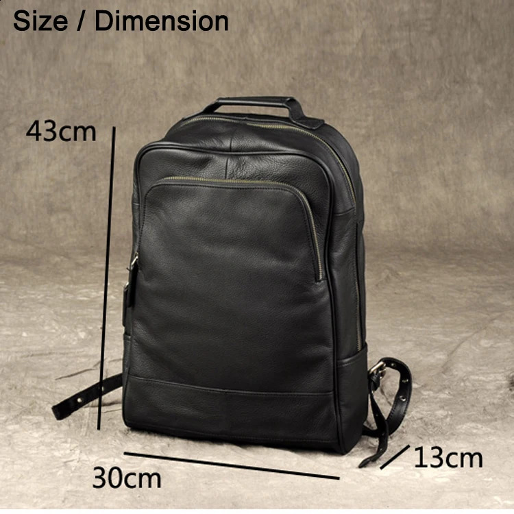 High quality fashionable leather backpack mens student daily Rucksack big Knapsack black 240813