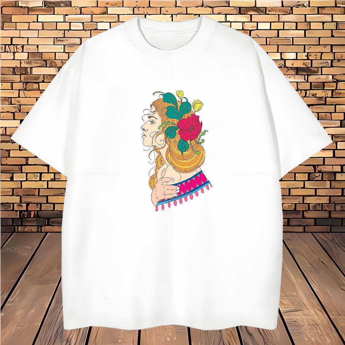 Men T Shirts 230g Pure Cotton portrait Hip Hop O Neck Short Sleeves Black White Tshirts Designer Cool Wear