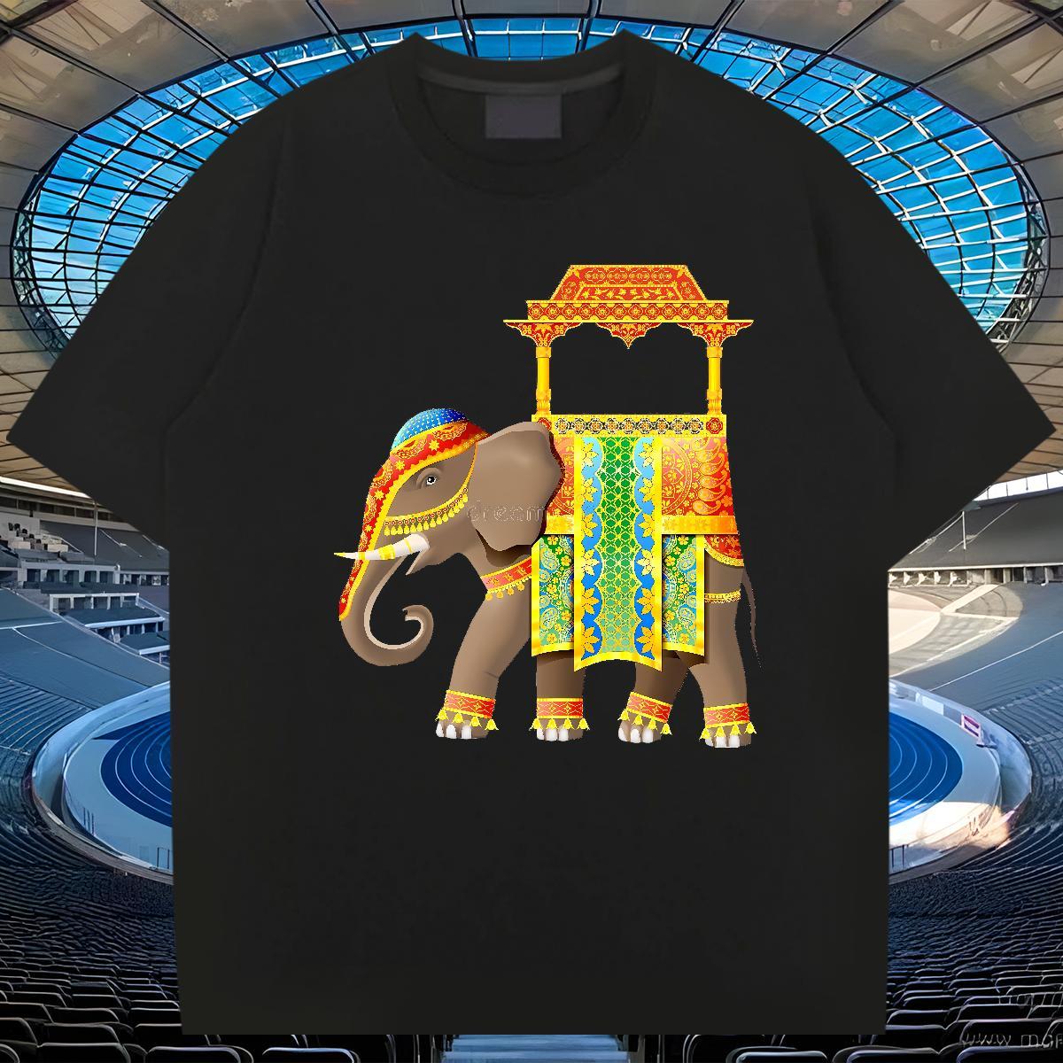 Wholesale Couples T Shirts Casual Beach 230g 100% Cotton Asian Size Breathable Short Sleeve elephant T-Shirts for Men 2024 DIY Tops