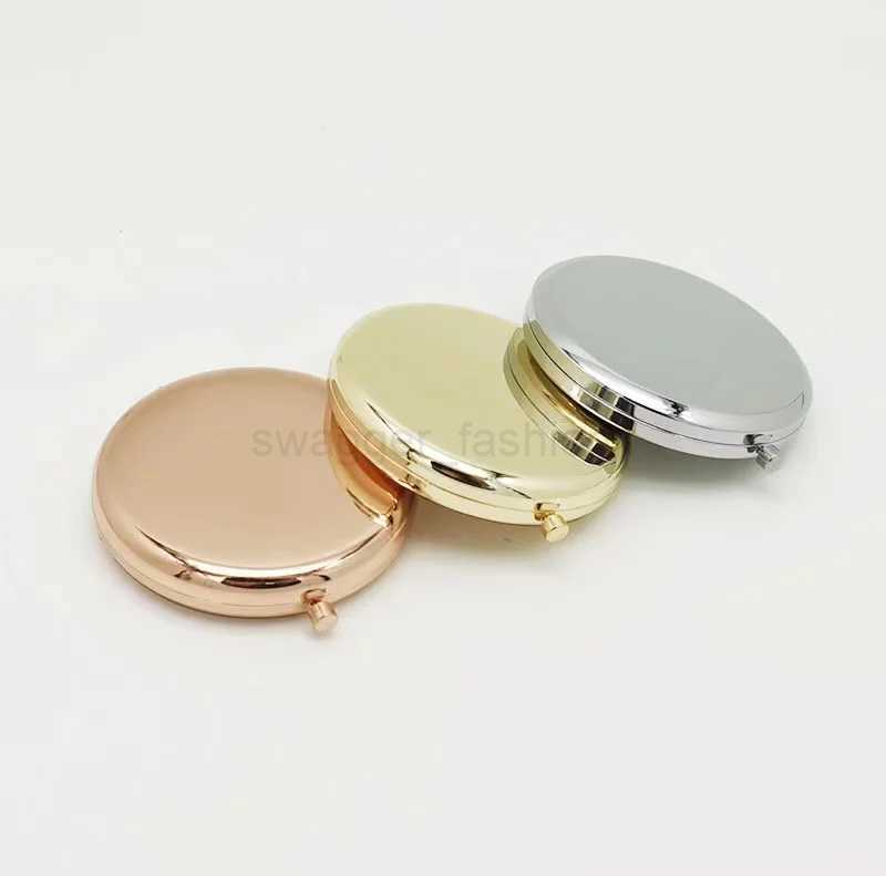 Portable Makeup Mirror Solid rose gold Color Metal Round Case Double-Side Pop-Up Pocket Mirror Beauty cosmetic mirrorXJ240813