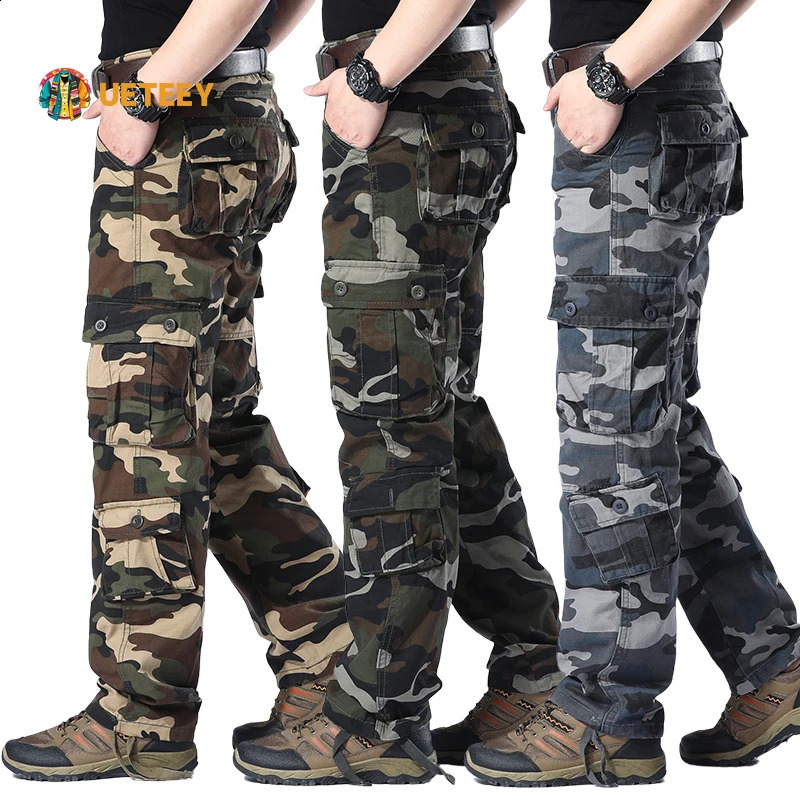 Camouflage cargo pants mens tactical camouflage jacket cotton multi pocket climbing sports casual city work 240812