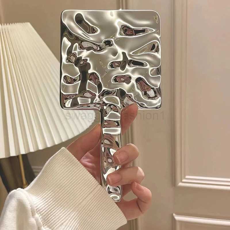 Ins Liquid Shape Square Mirror Mini Hand-held Desktop Cosmetic Mirror Makeup Mirror Travel Metallic Portable Beauty MirrorXJ240813