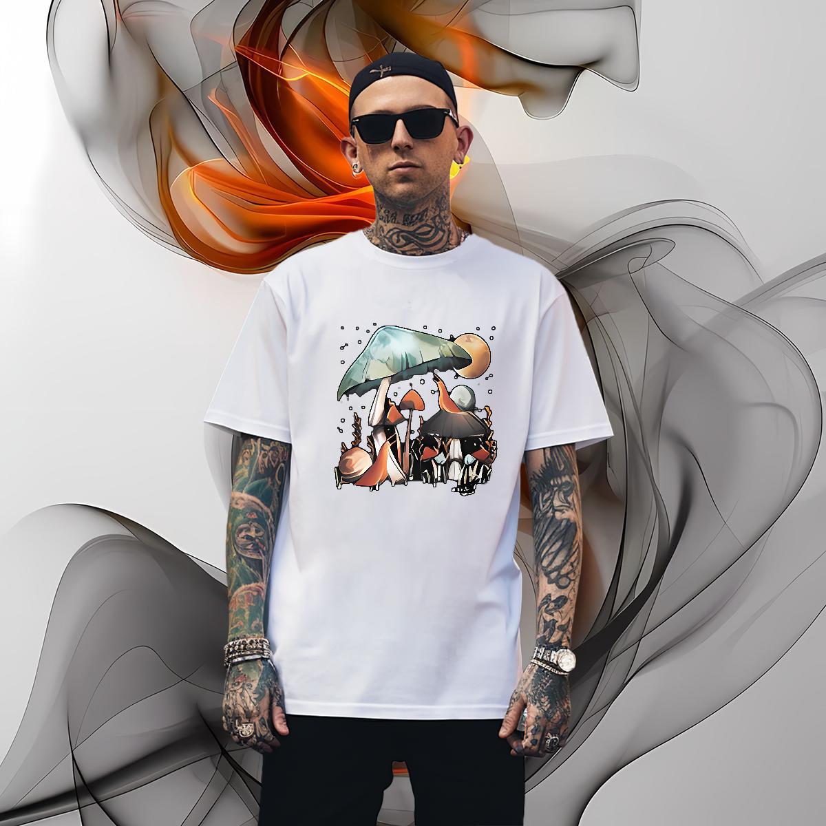 Cool Design mushroom T Shirts Men Street Casual Men Tees 230g Cotton Factory Direct Pure Cotton Black Oversized Clothes