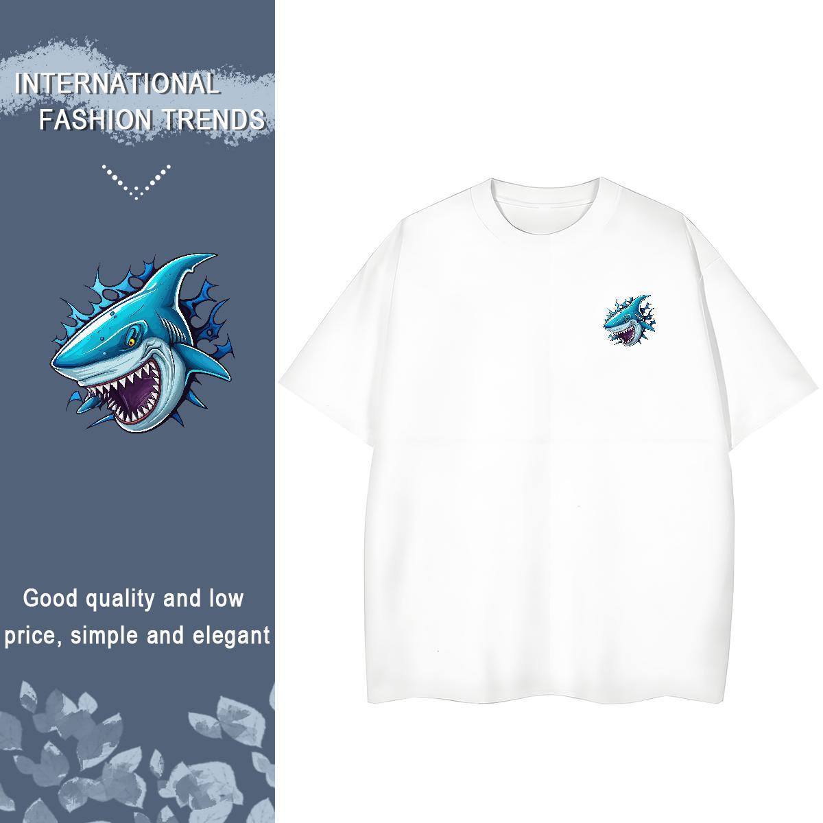 Men T Shirts 230g 100% Cotton Shark Summer Casual Breathable Crew Neck White Plus Size Men Tees New Wholesale Tshirts
