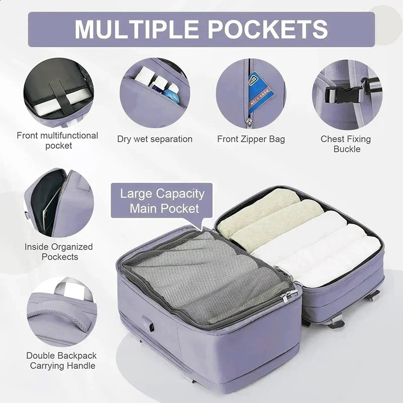 Super Charging Large Capacity Bags Business Multi functional Backpack Expandable Airplane Travel 240813