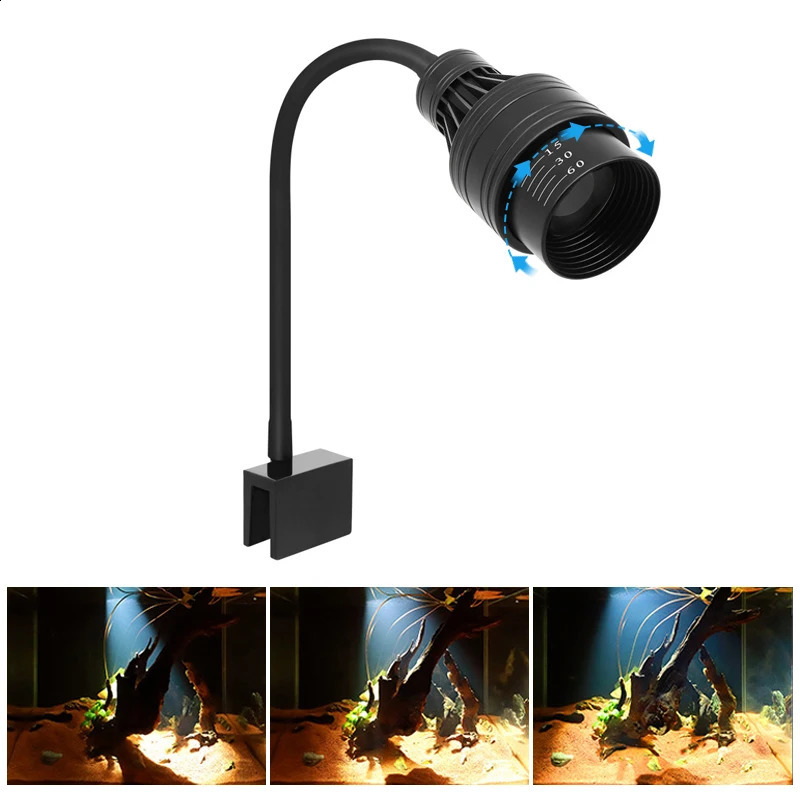 Aquarium Led Light Fish Tank Decoration Adjustable Focus Spotlight Plants Grow Lamp Turtle Reptiles Accessories 5w 7w 9w 12w 15w 240812