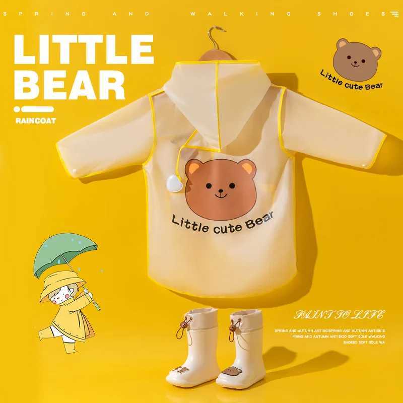 Little Bear Cute Childrens Waterproof Raincoat Rain Jacket Wear Coat Suit Cover Clothing Kids Girl Boy Yellow Green Y240810