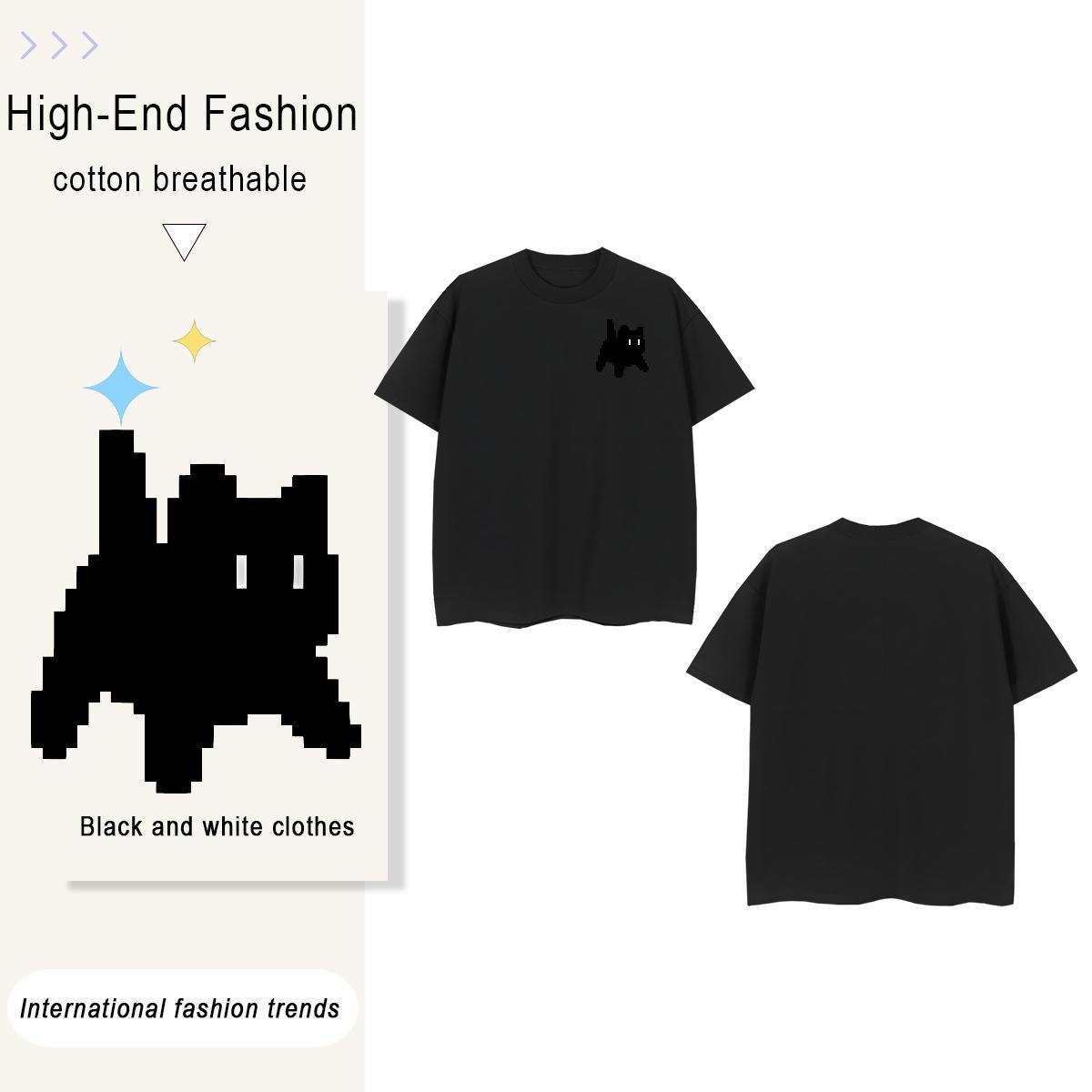 T Shirts Men 230g Pure Cotton cat Beach Round Neck Short Sleeve Custom Cartoon Men Tshirts Free Shipping Wholesale Clothes