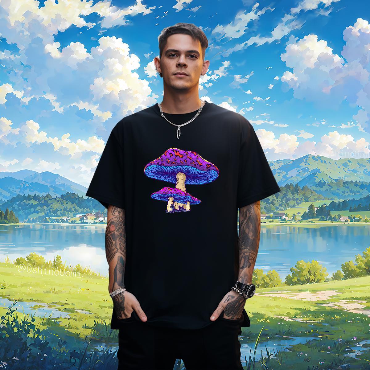 T Shirts Men 230g 100% Cotton mushroom Anime Printing Street Breathable Short Sleeve Custom Cartoon Tshirts New Free Shipping Top Tees