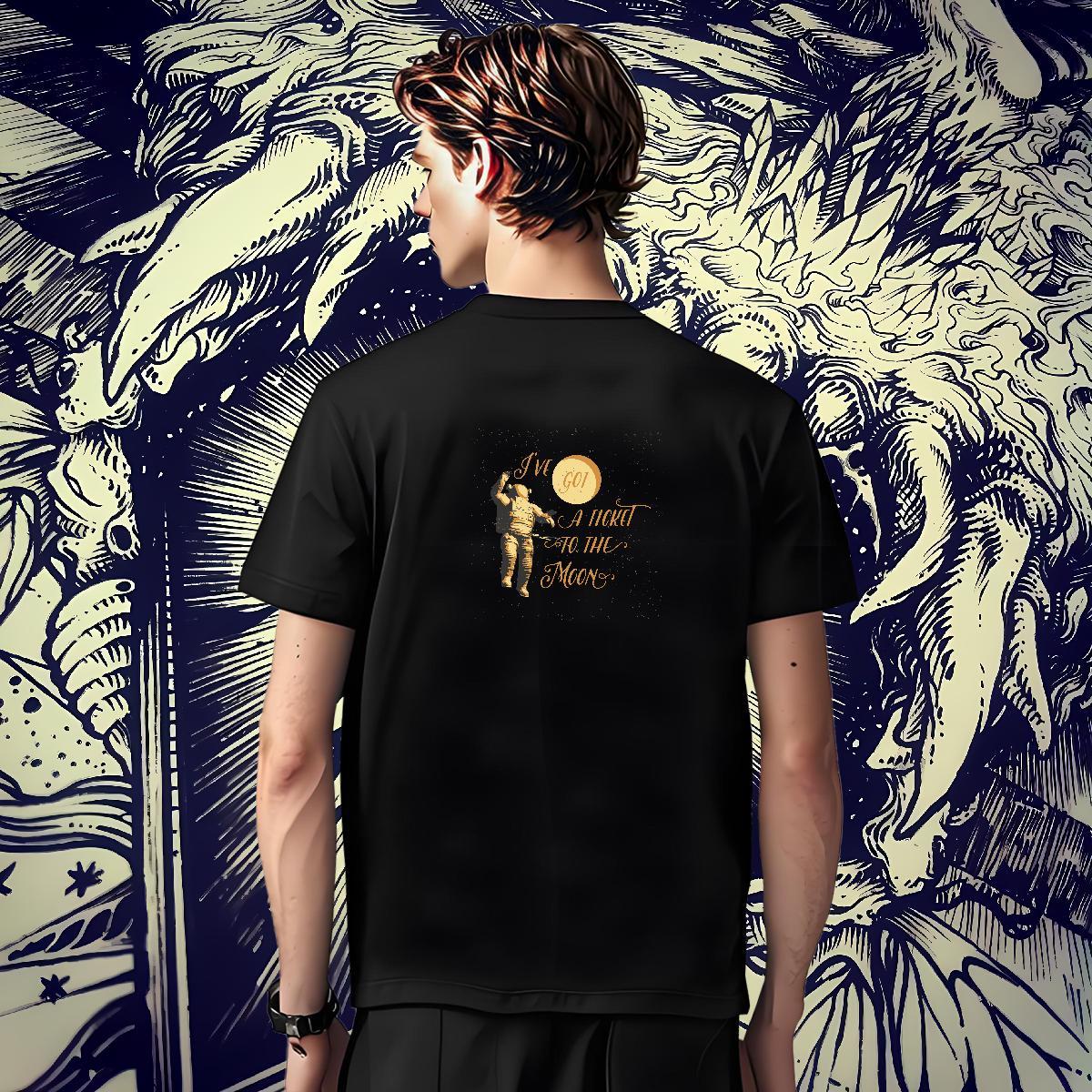 Loose Fit Men Tops Tees Outdoor 100% Cotton 230g DIY Short Sleeve O-Neck spaceman T shirt New Clothes