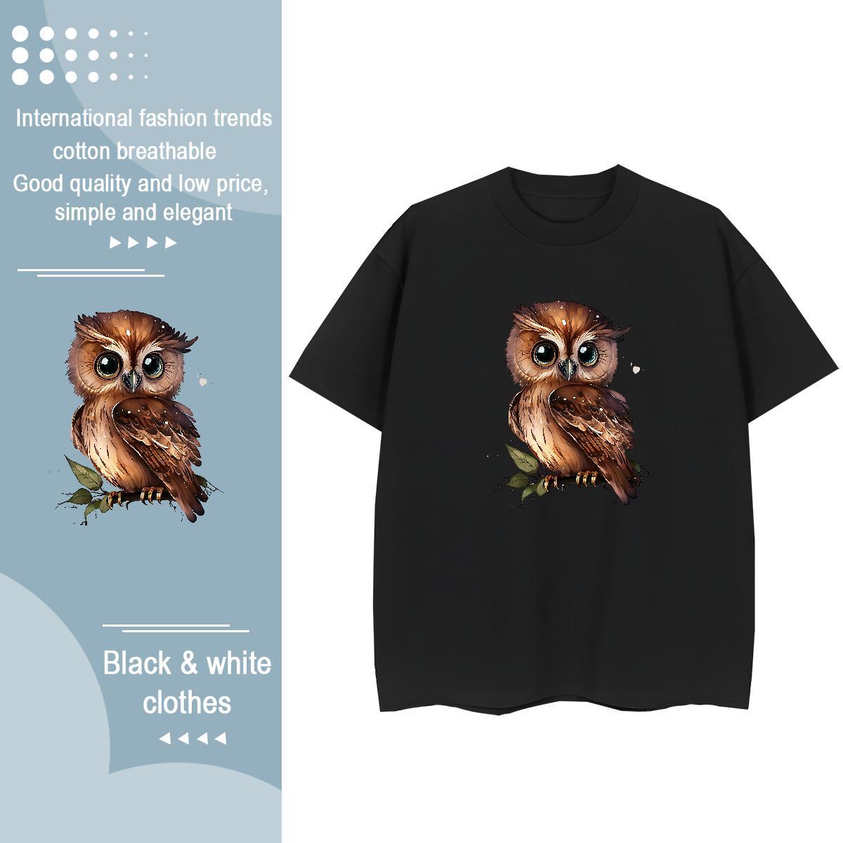 Loose Man T Shirts Owl Crew Neck Casual Oversized 230g Cotton Tshirts DIY Customized Tops